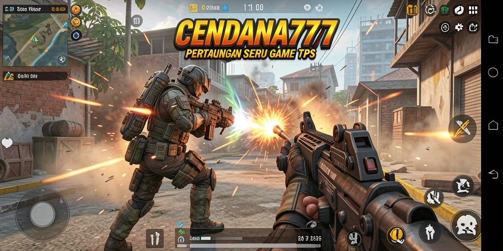 Screenshot gameplay dari CENDANA777 dengan aksi tembak-menembak intens.