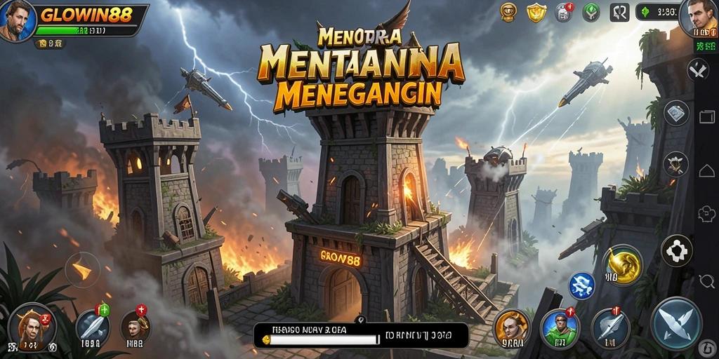 Gameplay GLOWIN88 dengan menara yang beragam dan serangan musuh.