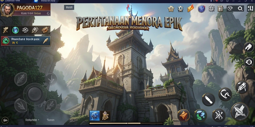 Tangkapan layar utama menampilkan momen intens dalam gameplay Tower Defense.