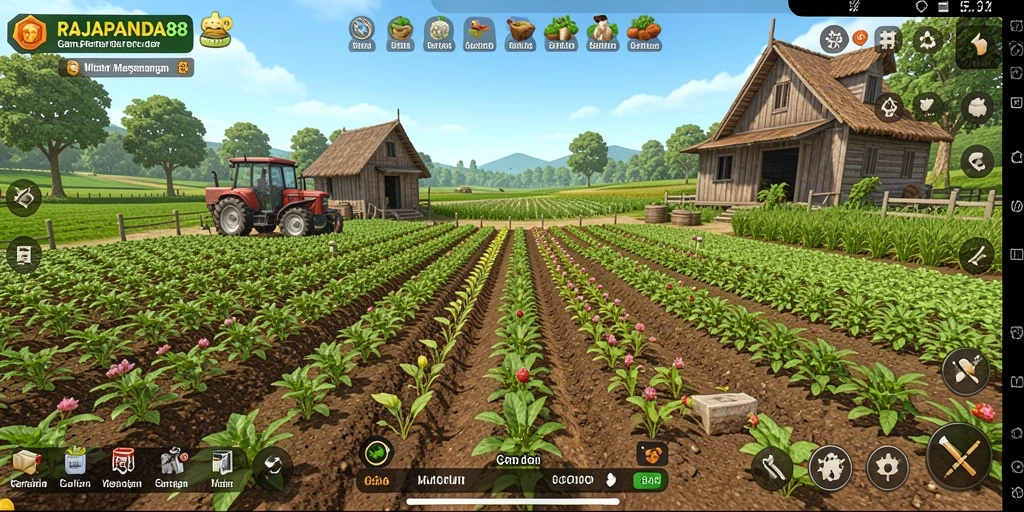 Screenshot utama RAJAPANDA88 menampilkan gameplay pertanian yang seru dan interaktif.
